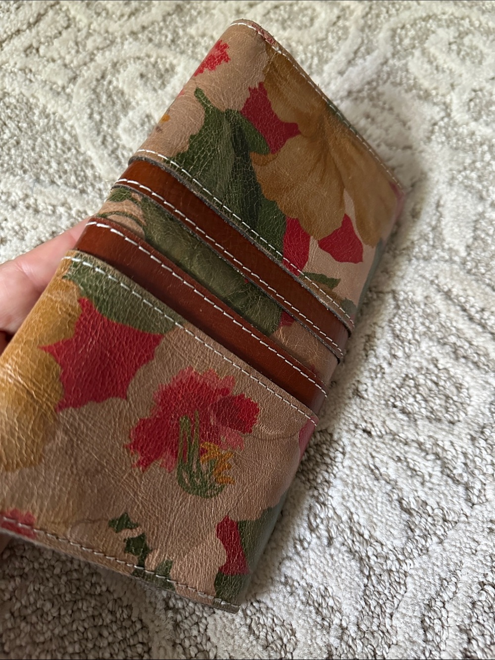 Patricia Nash Floral Leather Trifold Wallet — Green, Brown & Red Accents - Picture 3 of 3